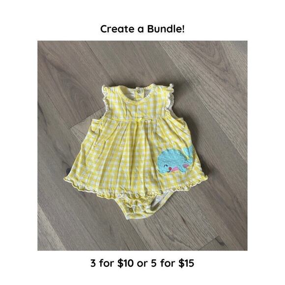 Carters Girls Yellow and White Window Pane Whale Applique Dress Size 24M - Picture 1 of 6